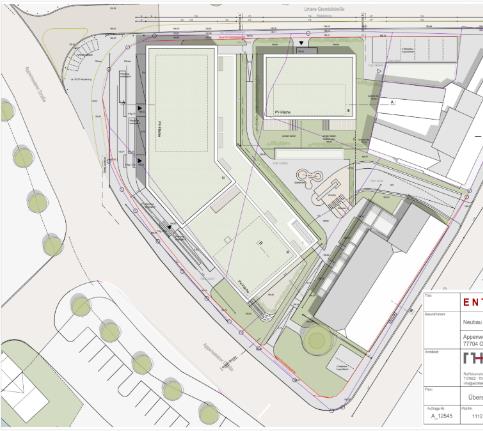 Lageplan geplante Baugrube mit 1seitiger Abdichtung