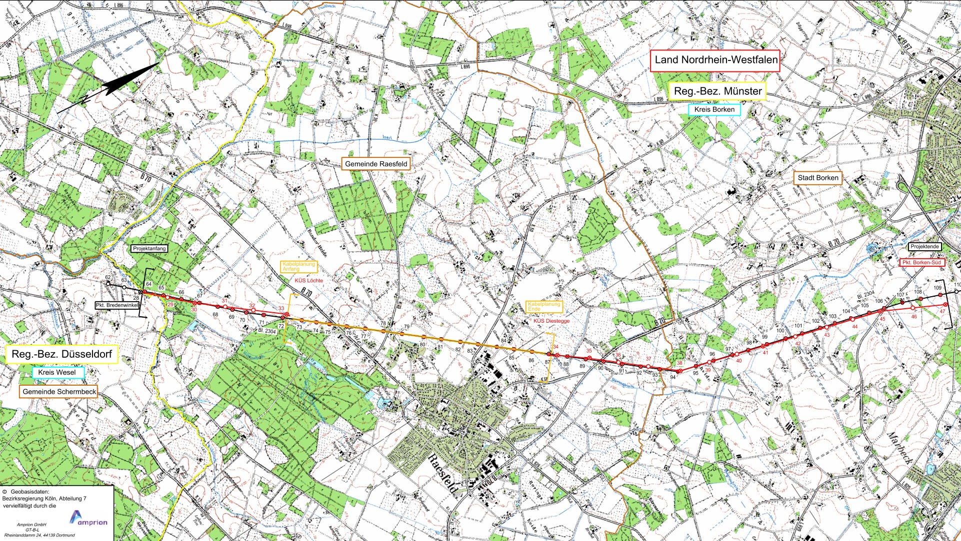 Geplanter Trassenverlauf 380kV für Einsatz Flüssigboden