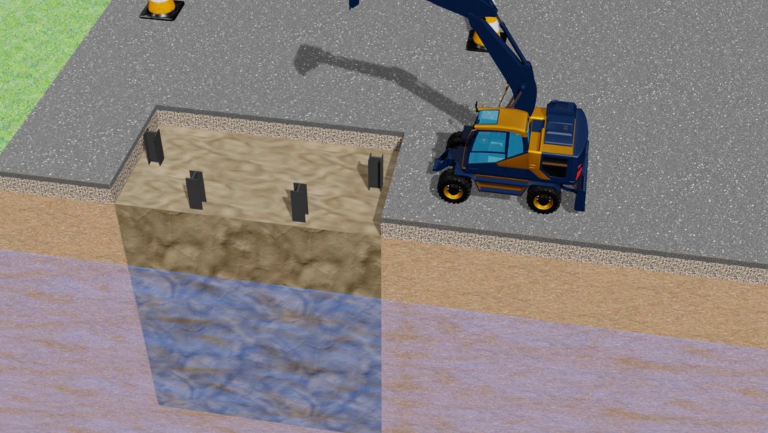 Herstellung wasserdichter Baugrube aus FLüssigboden RSS Wand als Ziel