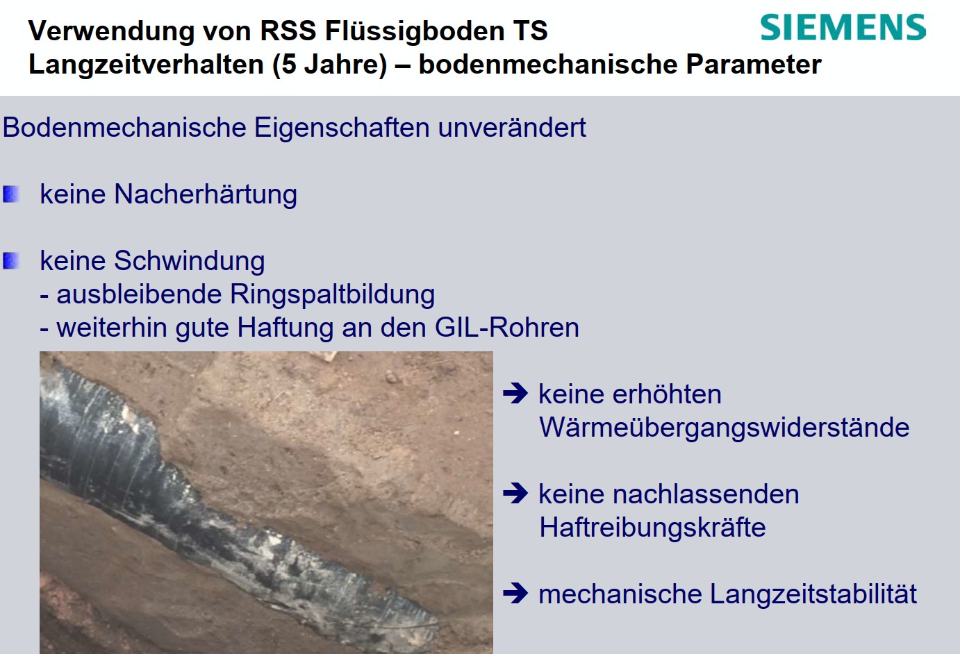Siemens und Amprion 5 Jahres-Auswertung - Flüssigboden kein Schwinden und Austrocknen