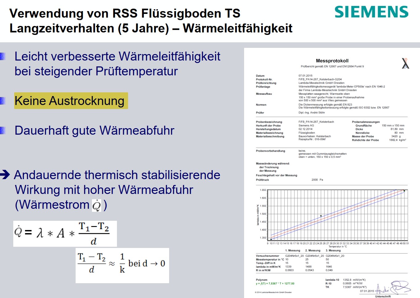 Siemens und Amprion 5 Jahres-Auswertung - Dauerhaft ohne Austrocknung und mit Wärmeabfuhr